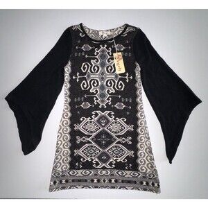 Aryeh Anthropologie Sweater Dress NWT Size Medium Black Gray Brown Print